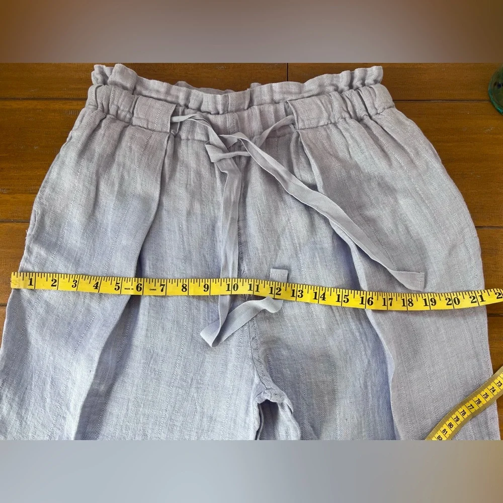 Free People Only Over You Linen Pant in Blue Pearl Tie Bag Waist Straight Leg - Picture 12 of 14